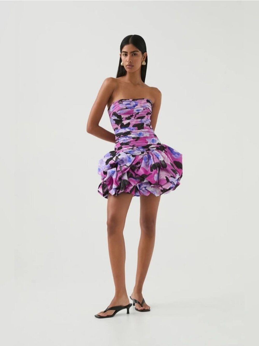Aje Violette Purple Floral Printed Bubble Hem Strapless Mini Dress AU12/US8 NWT